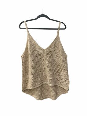 By Together Beige Crochet Knit V-Neck Tank